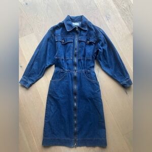 Denim Zip-Front Midi Dress - Blue